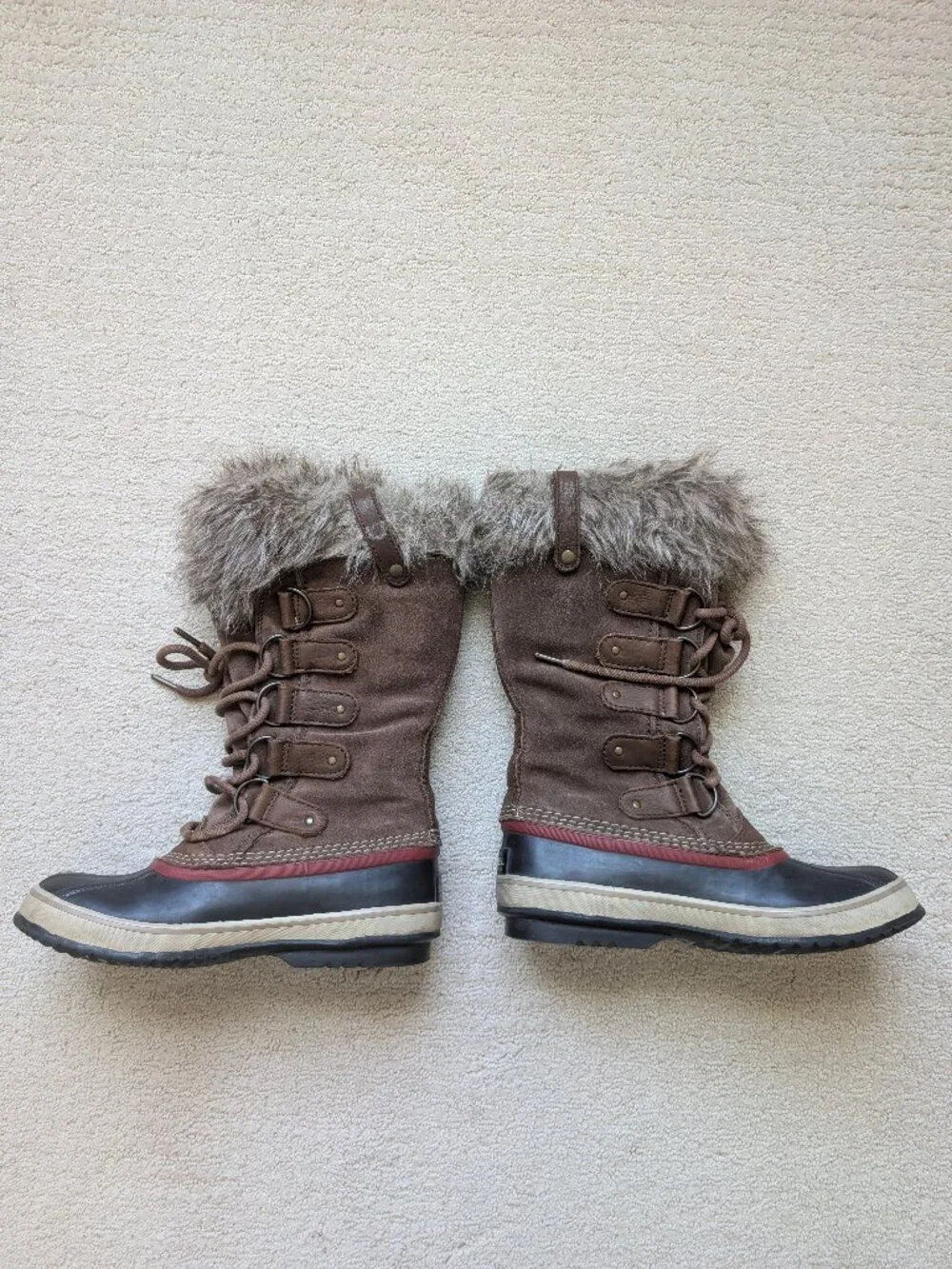 Sorel Boots 8 Joan Of Arctic Brown Camel Suede Waterproof Faux Fur Tall Snow